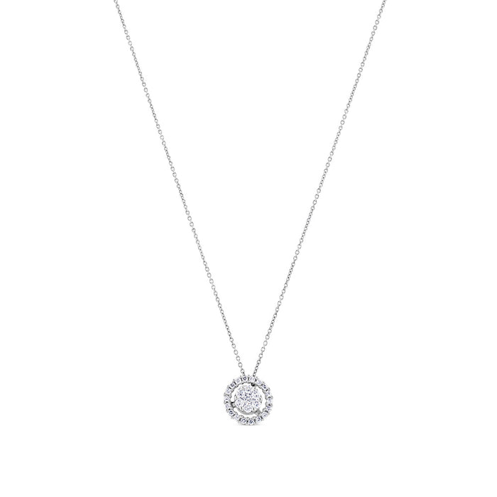 Colgante de oro blanco con círculo y orla de pavé de diamantes 0,23 quilates