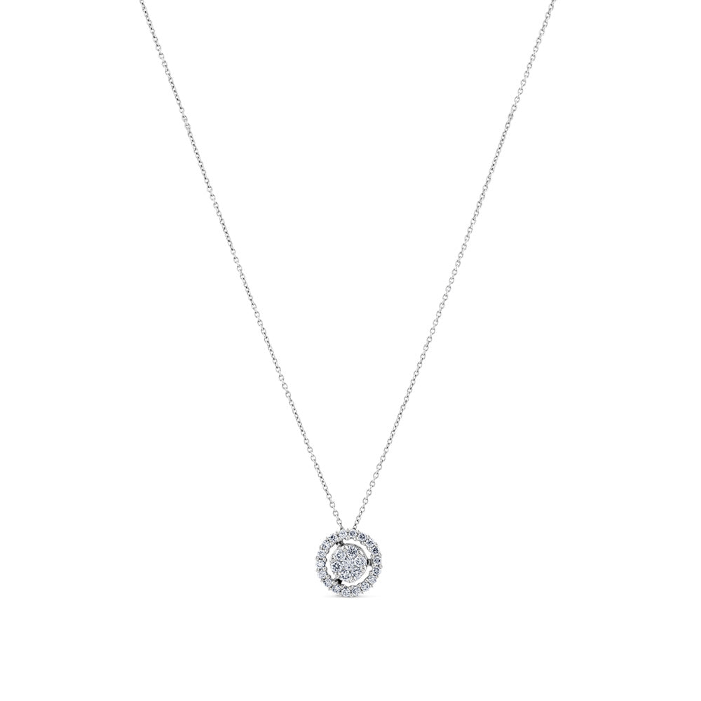Colgante de oro blanco con círculo y orla de pavé de diamantes