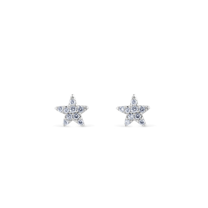 Pendientes de oro blanco forma estrella con pavé de diamantes