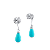 Pendientes de oro blanco largos con turquesas