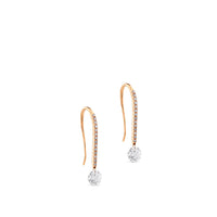 Pendientes de oro rosa con hilera de diamantes y diamante al aire