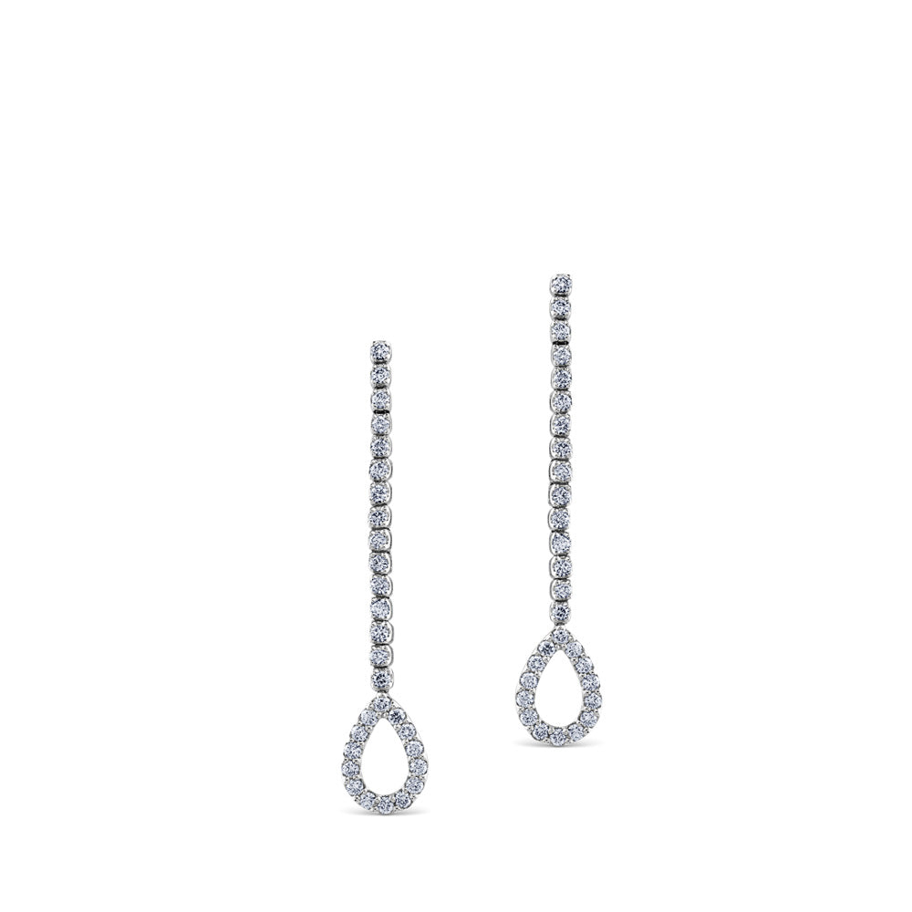 Pendientes riviere largos de oro blanco y lágrima de diamantes