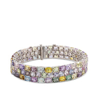 Pulsera de oro blanco con tres hileras de zafiros multicolor