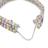 Pulsera de oro blanco con tres hileras de zafiros multicolor