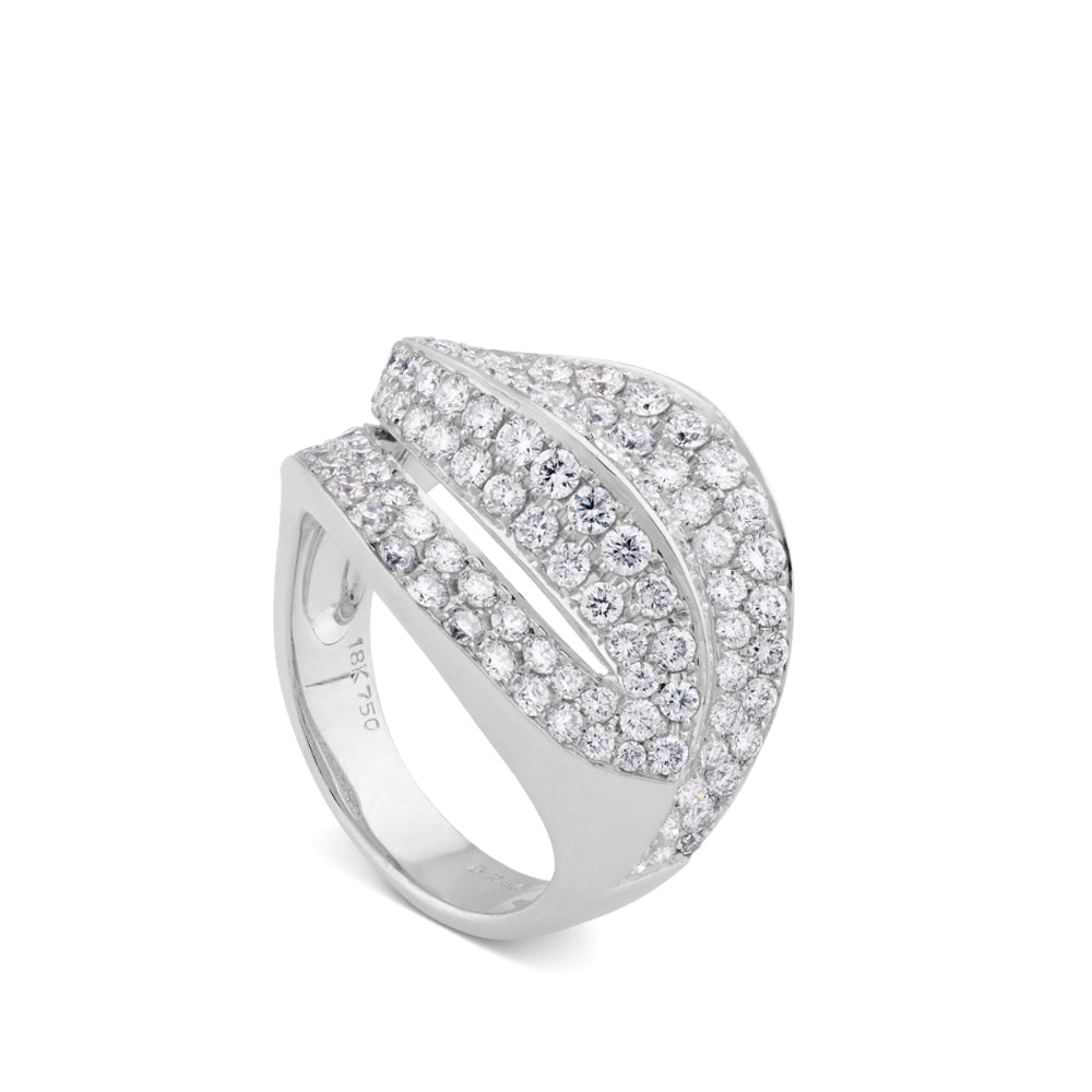 Sortija de oro blanco Doble Hoja con pavé de diamantes