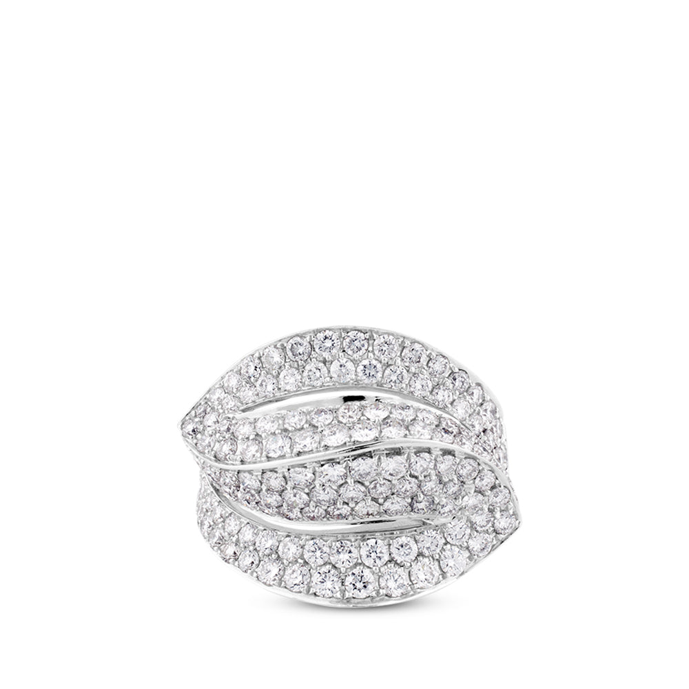 Sortija de oro blanco Doble Hoja con pavé de diamantes