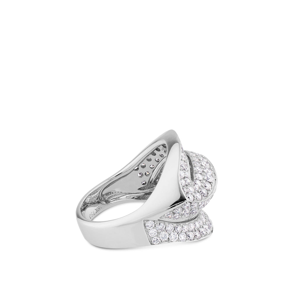 Sortija de oro blanco Doble Hoja con pavé de diamantes