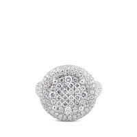 Sortija de oro blanco redonda con pavé de diamantes en doble altura