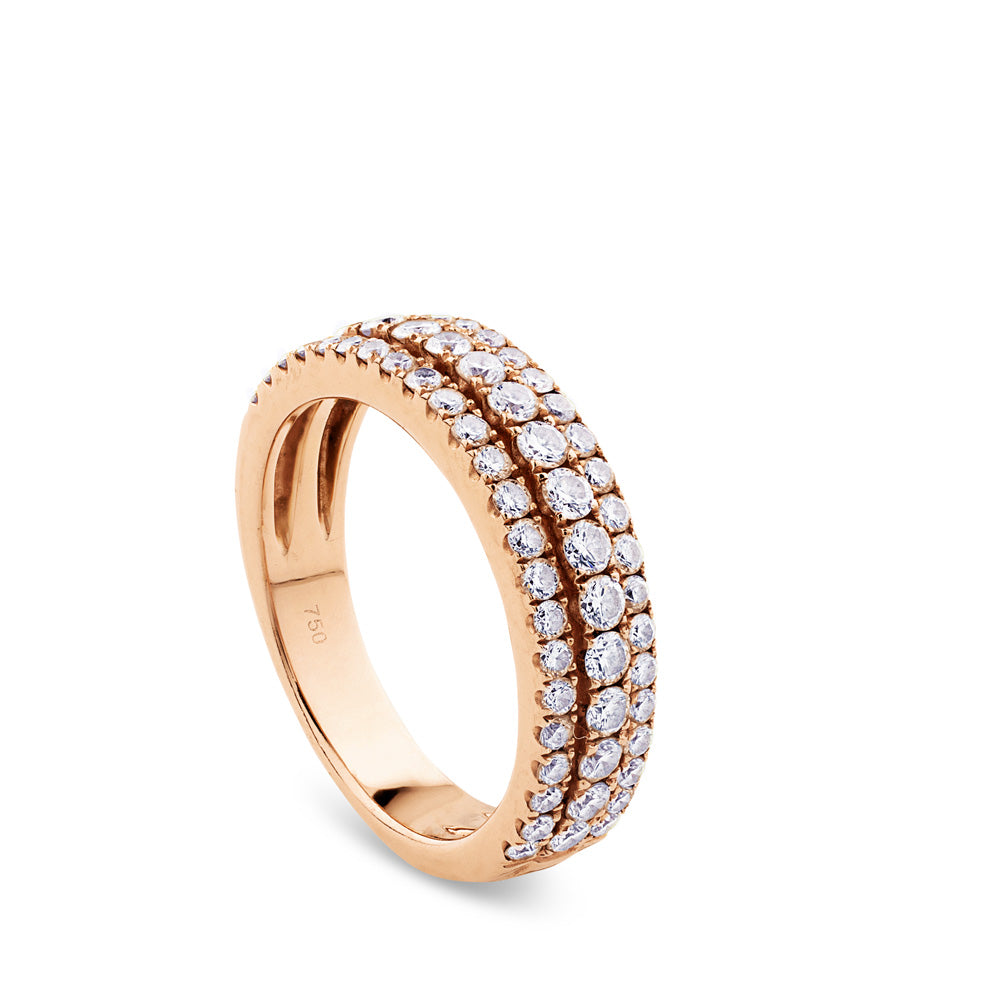 Sortija de oro rosa con 3 hileras de diamantes