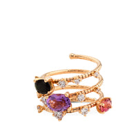 Sortija muelle tres vueltas de oro rosa con piedras de colores y diamantes