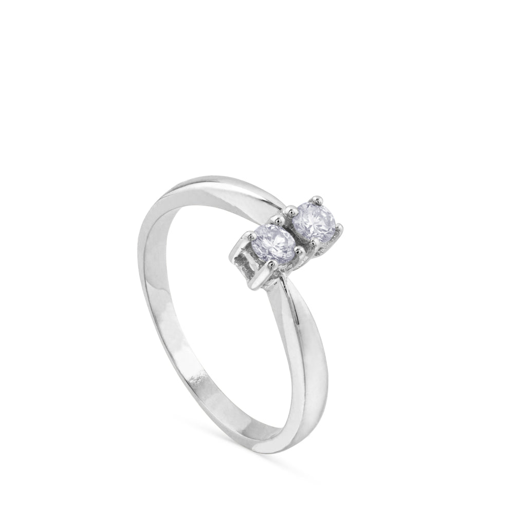 Anillo compromiso solitario oro blanco dos diamantes 4 garras |Chocrón Joyeros