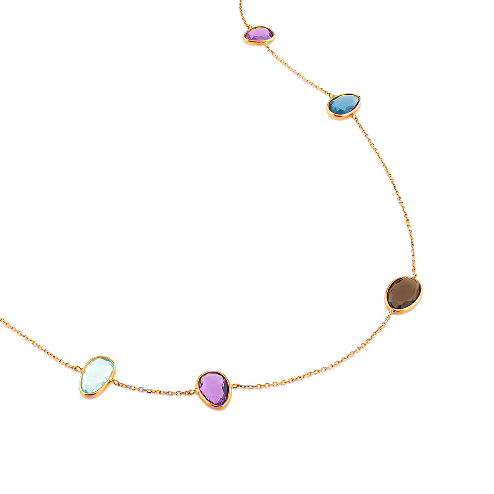 Collar de oro rosa con piedras multicolor (90 cm)