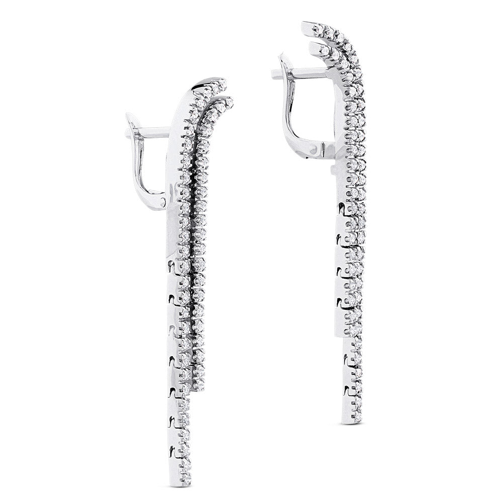 Pendientes de oro blanco largos con dos hileras de diamantes en carril