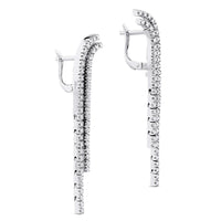 Pendientes de oro blanco largos con dos hileras de diamantes en carril