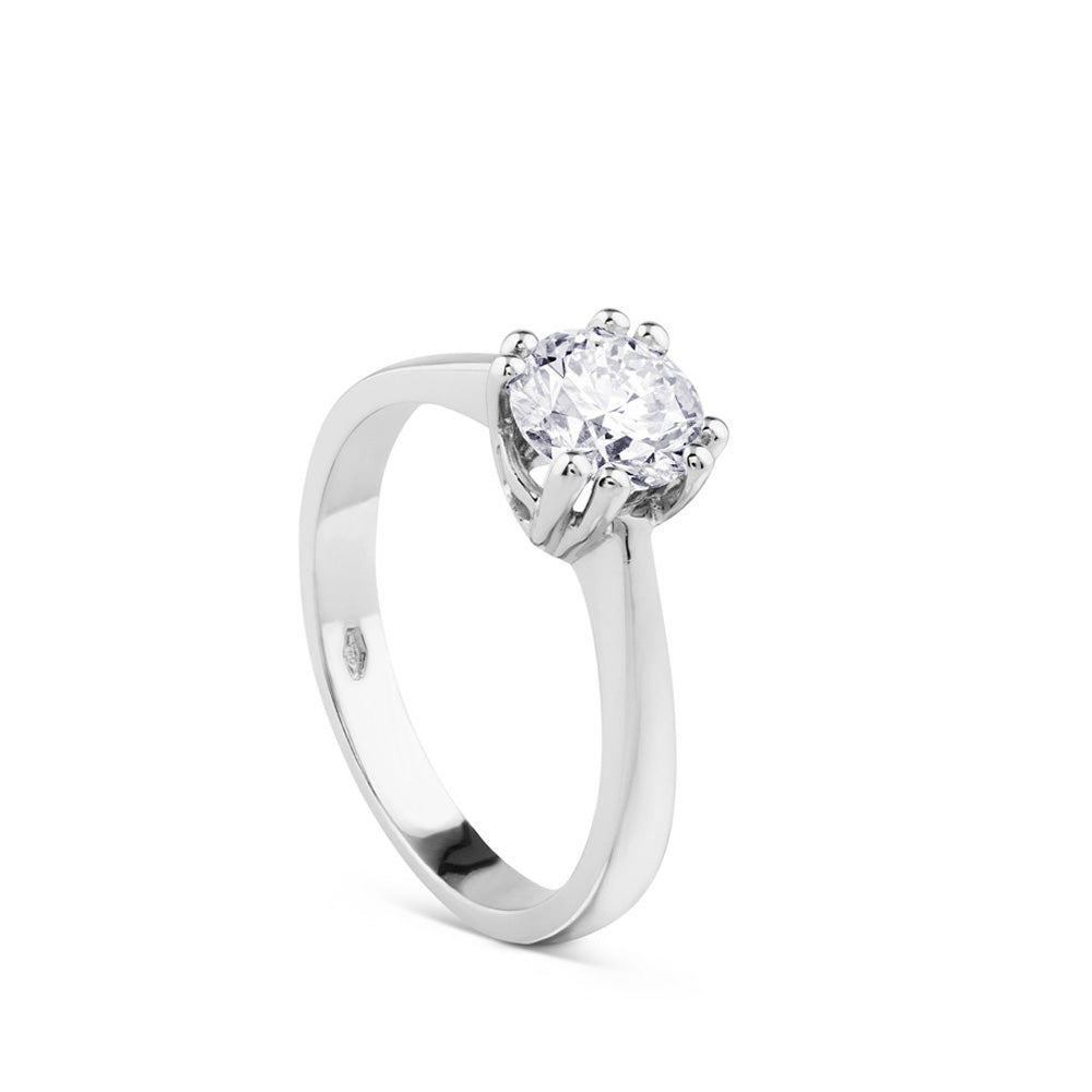 Solitario de oro blanco 1,03 quilates engastado en 4 garras dobles