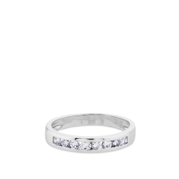 Media alianza de oro blanco con diamantes en carril talla brillante de 0,35 quilates