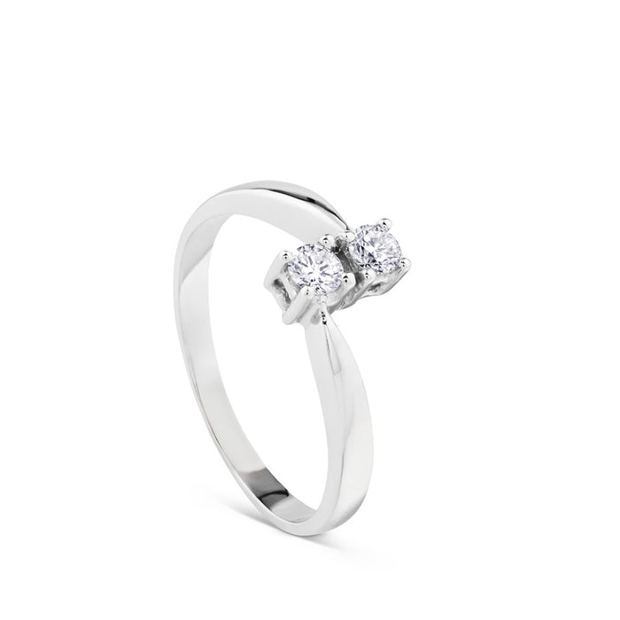 Sortija "tu y yo" de oro blanco con dos diamantes de 0,18 quilates
