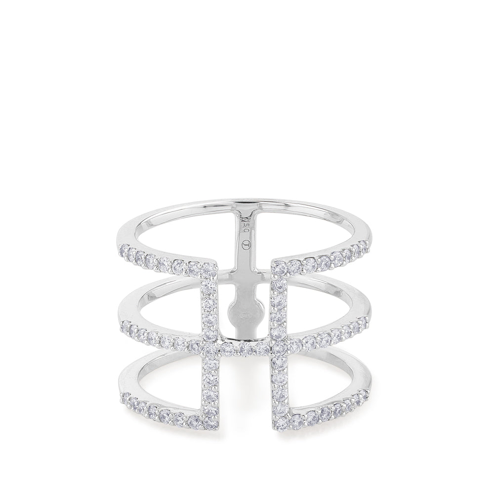 Sortija GeometriCh de oro blanco con hileras de diamantes