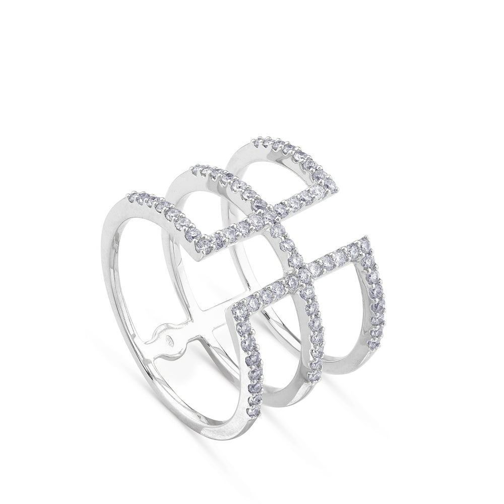 Sortija Geometric oro blanco con hileras de pavé de diamantes |Chocrón Joyeros