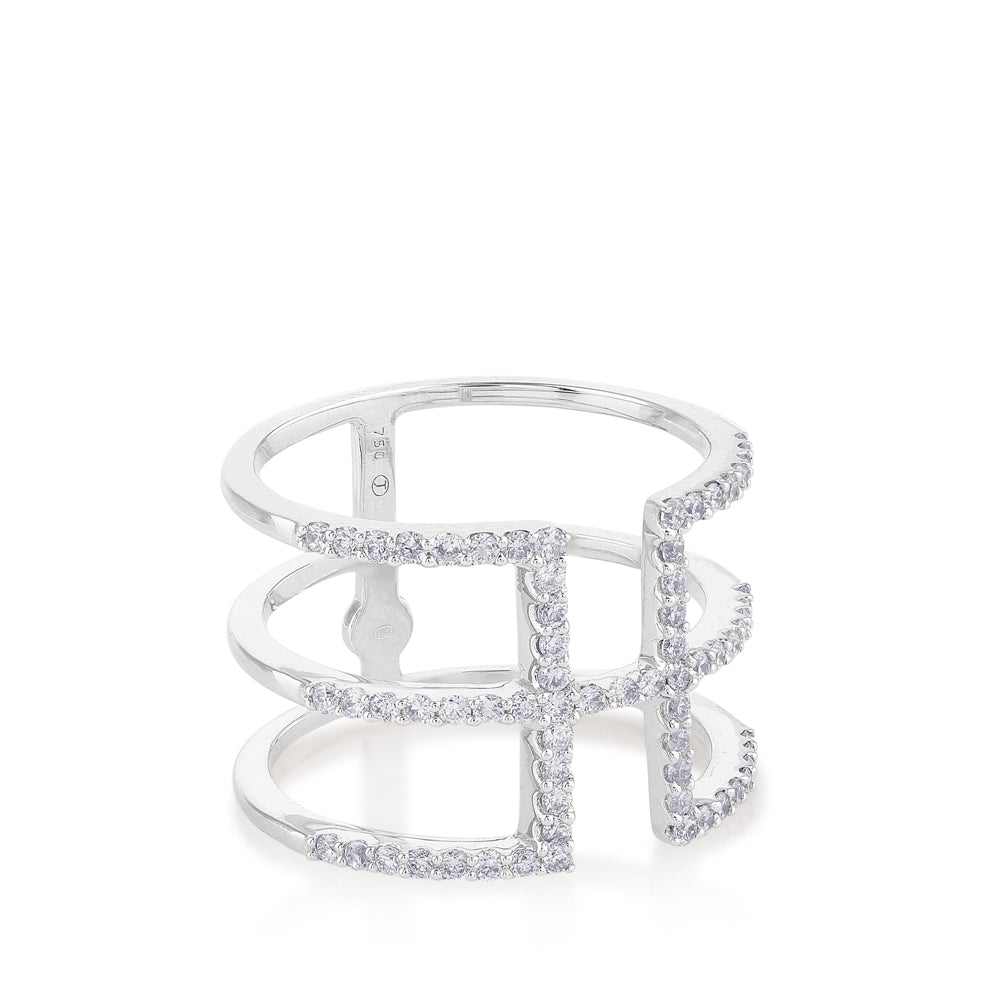 Sortija GeometriCh de oro blanco con hileras de diamantes