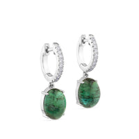 Pendientes de oro blanco con pavé de diamantes y turmalina verde