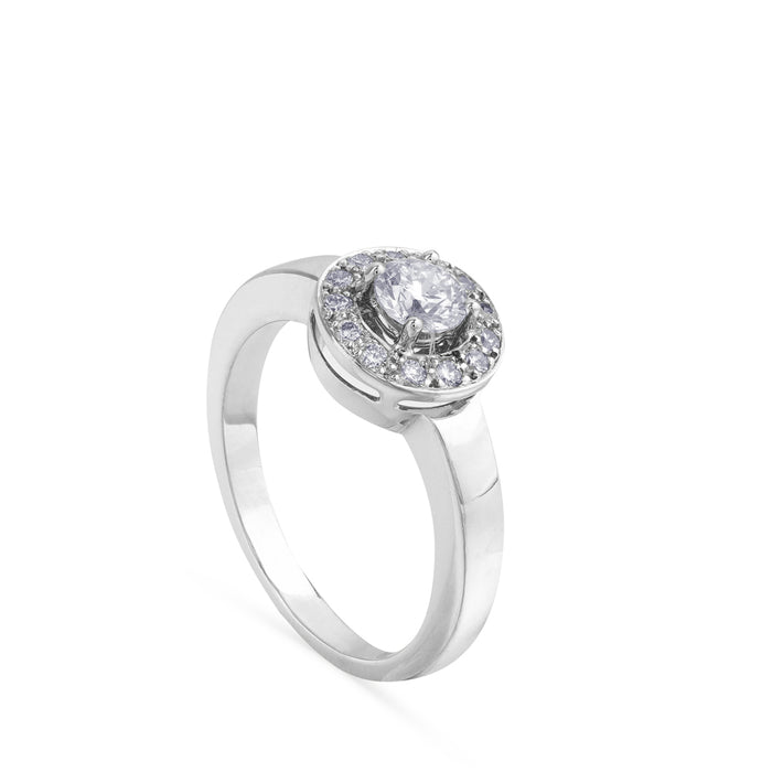 Solitario oro blanco 4 garras y orla de brillantes|Chocrón Joyeros