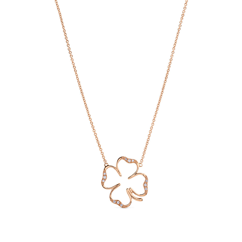 Colgante cLOVEr de oro rosa con diamantes 20 mm