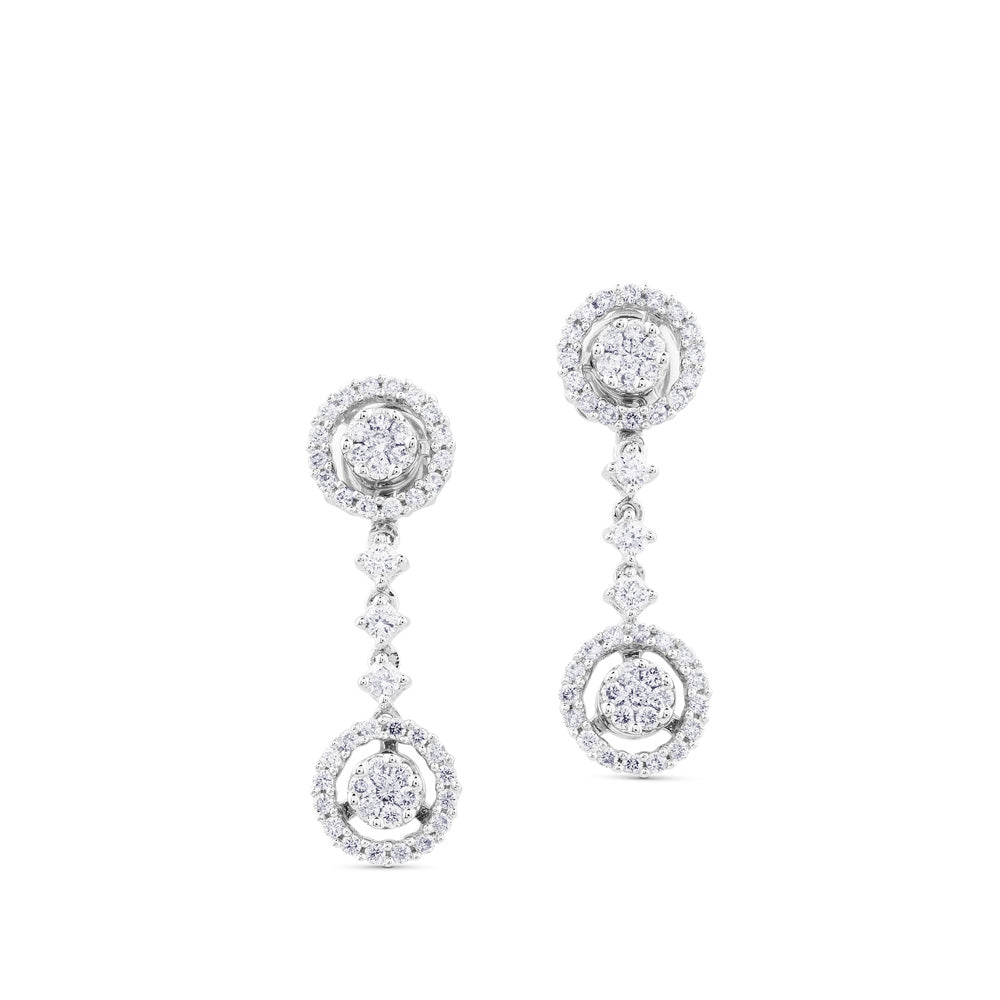 Pendientes largos de oro blanco desmontable con orla de pavé de diamantes