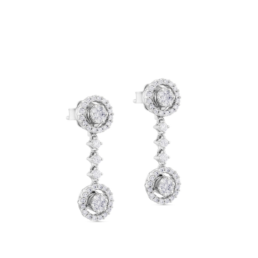 Pendientes largos de oro blanco desmontable con orla de pavé de diamantes