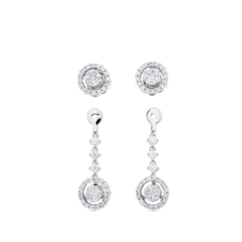 Pendientes largos de oro blanco desmontable con orla de pavé de diamantes