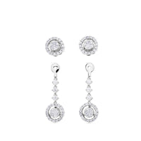 Pendientes largos de oro blanco desmontable con orla de pavé de diamantes