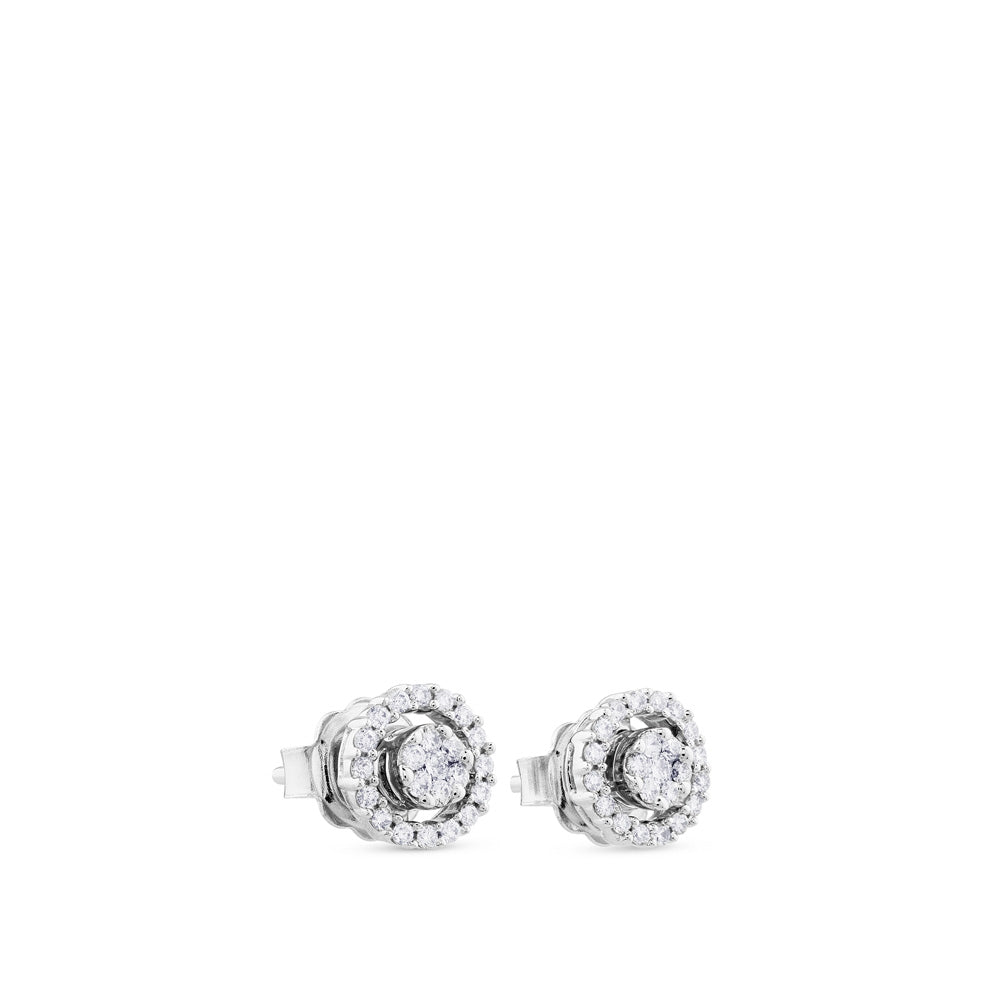 Pendientes largos de oro blanco desmontable con orla de pavé de diamantes