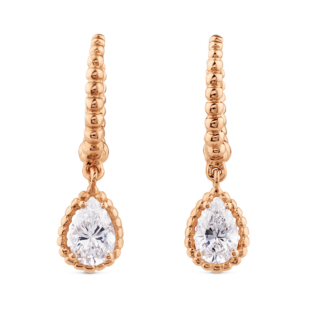 Pendientes de oro rosa con diamantes talla perilla