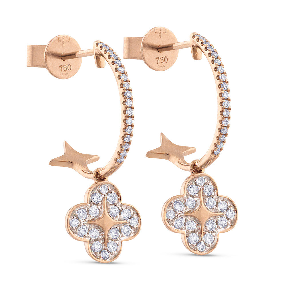 Pendientes criollas "Pensamiento" de oro rosa con diamantes