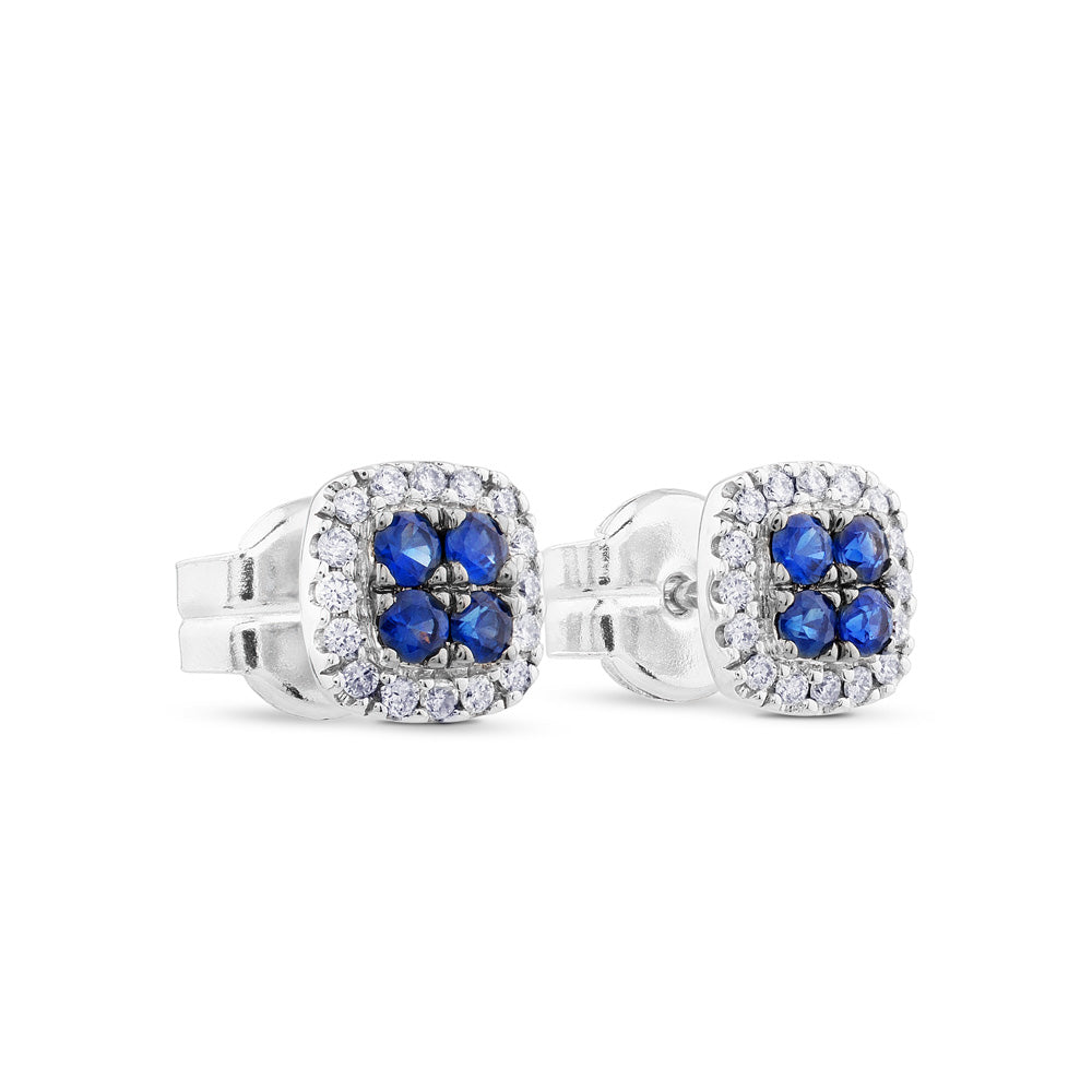 Pendientes cuadrados "Royal Trilogy" de oro blanco con diamantes y zafiros