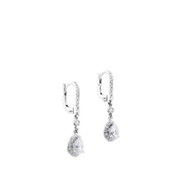 Pendientes de oro blanco con diamante en lágrima y pavé de diamantes
