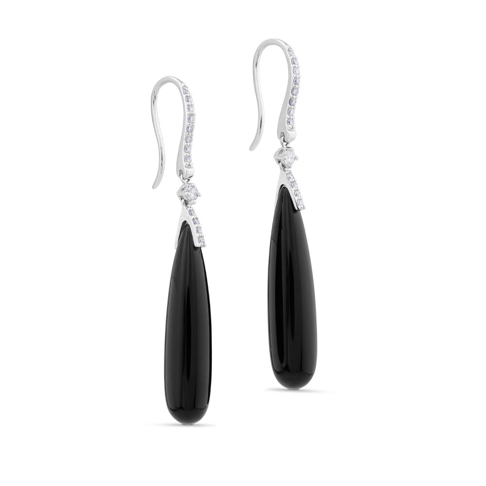 Pendientes largos de oro blanco con diamantes y onix