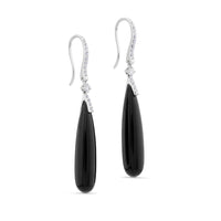 Pendientes largos de oro blanco con diamantes y onix