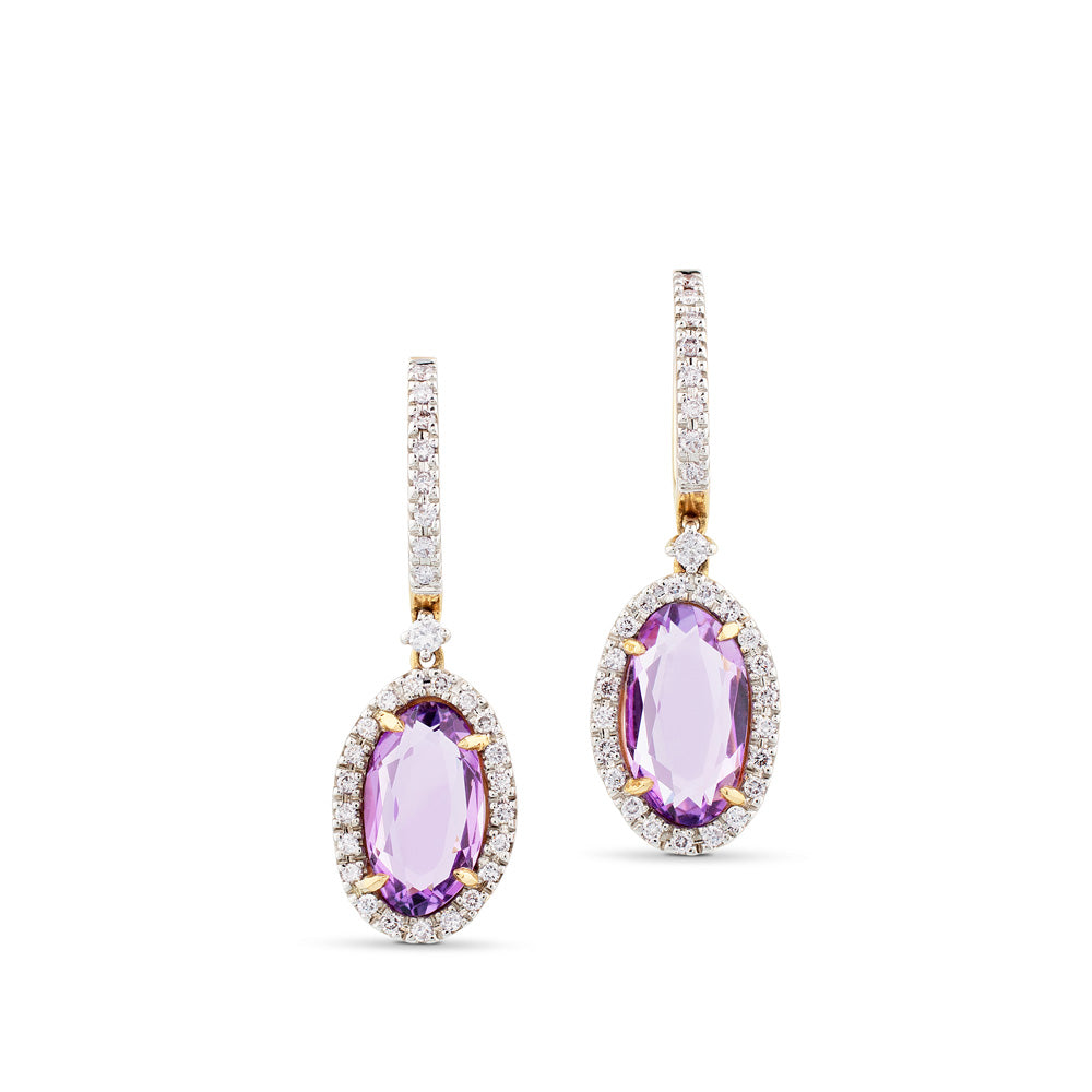 Pendientes de oro rosa con diamantes y amatista