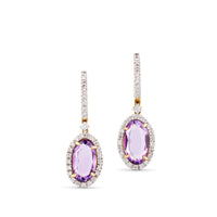 Pendientes de oro rosa con diamantes y amatista