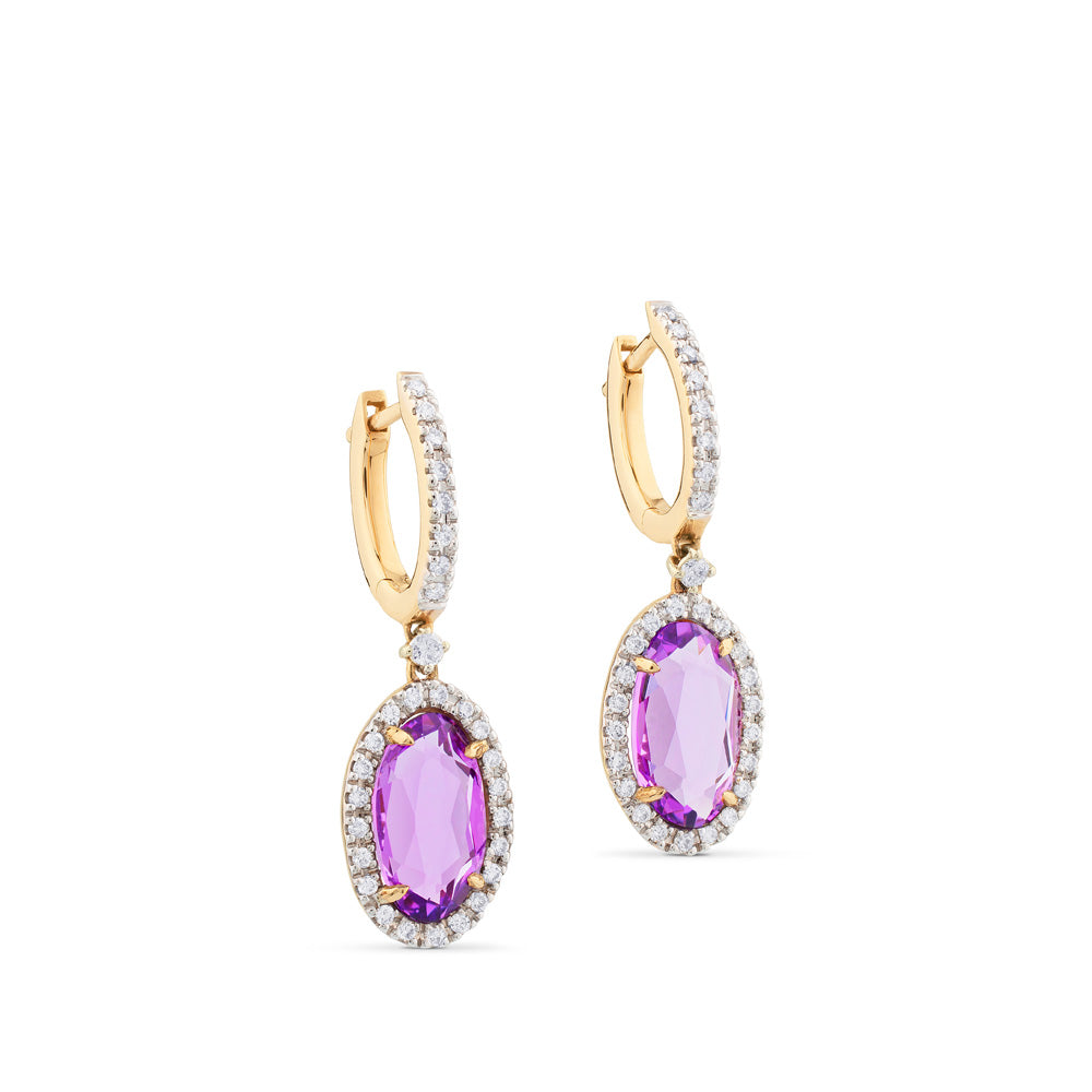 Pendientes de oro rosa con diamantes y amatista