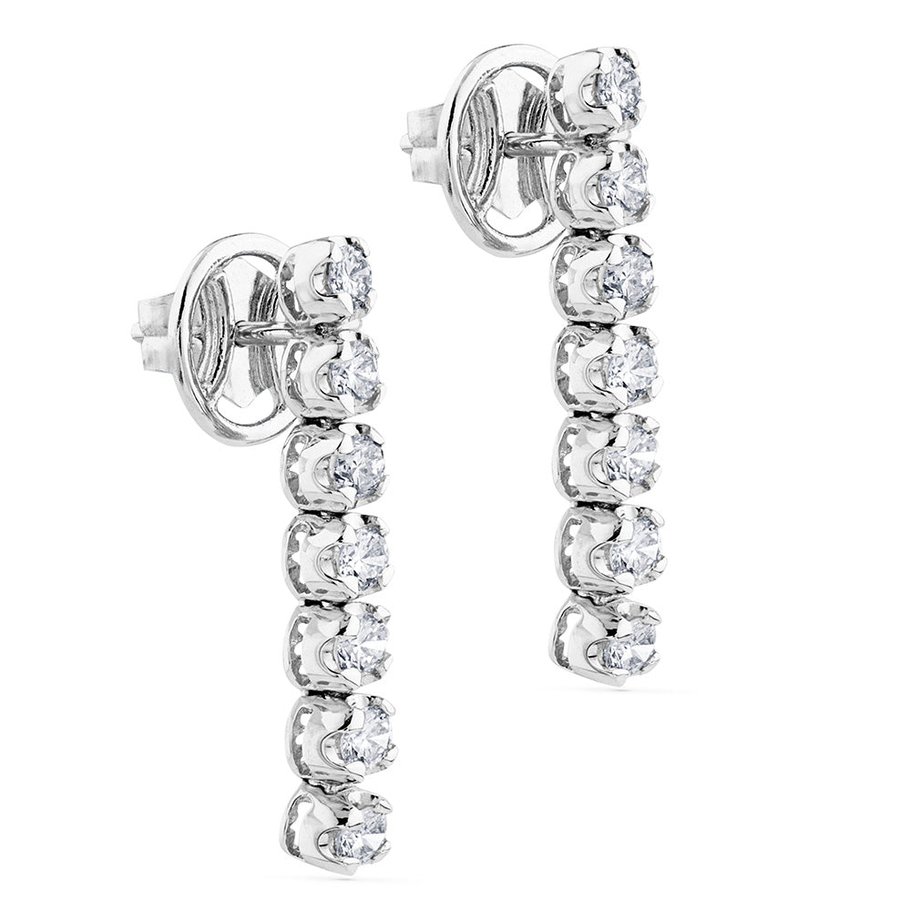 Pendientes riviere de oro blanco con 14 diamantes en garra