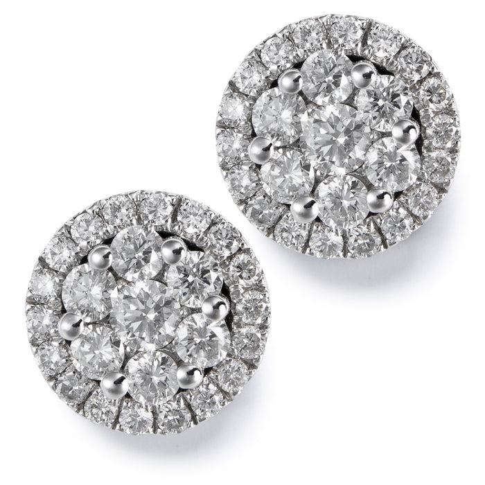 Pendientes de oro blanco con diamantes y orla de diamantes - Ref J5248TB_Chocrón Joyeros