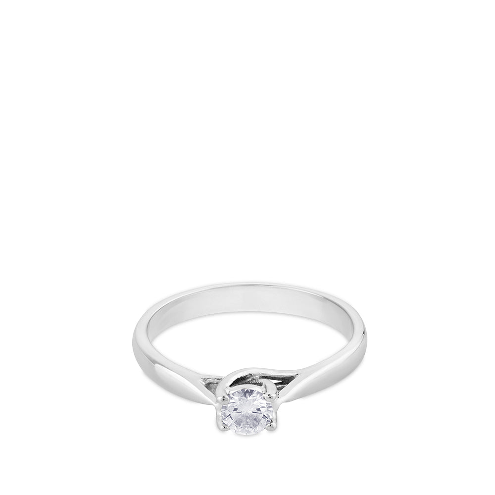 Solitario "Olivia" de oro blanco con diamante talla brillante 0.17 quilates