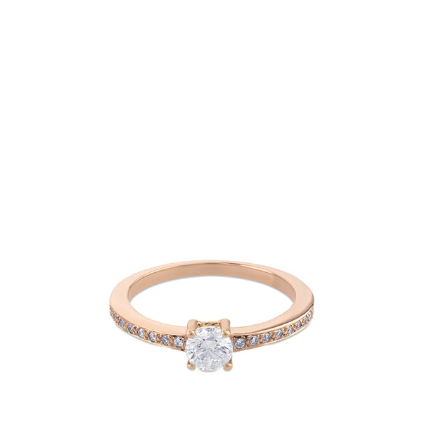 Solitario de oro rosa con diamante central en garra y pavé en montura