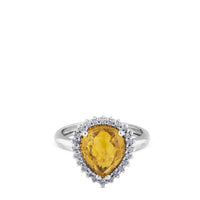 Sortija "Caramelo" de oro blanco con cuarzo citrino talla pera y brillantes