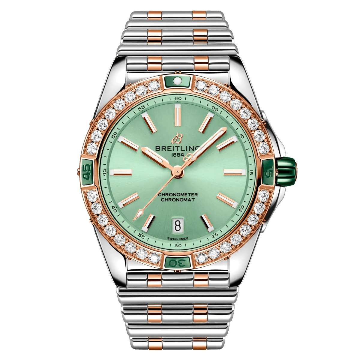 SUPER CHRONOMAT AUTOMATIC 38 acero y oro  esfera verde bisel brillantes _U17356531L1U1_chocron joyeros