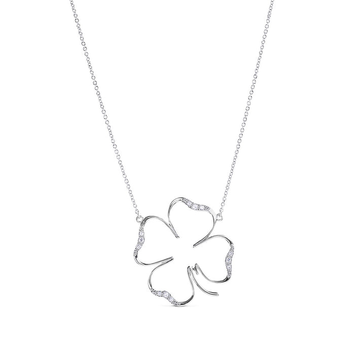 Colgante cLOVEr  de oro blanco con diamantes tamaño mediano