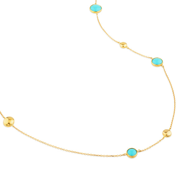 Collar de oro amarillo con turquesas (90 cm)