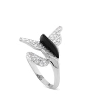 Sortija Mariposa de oro blanco con diamantes y onix